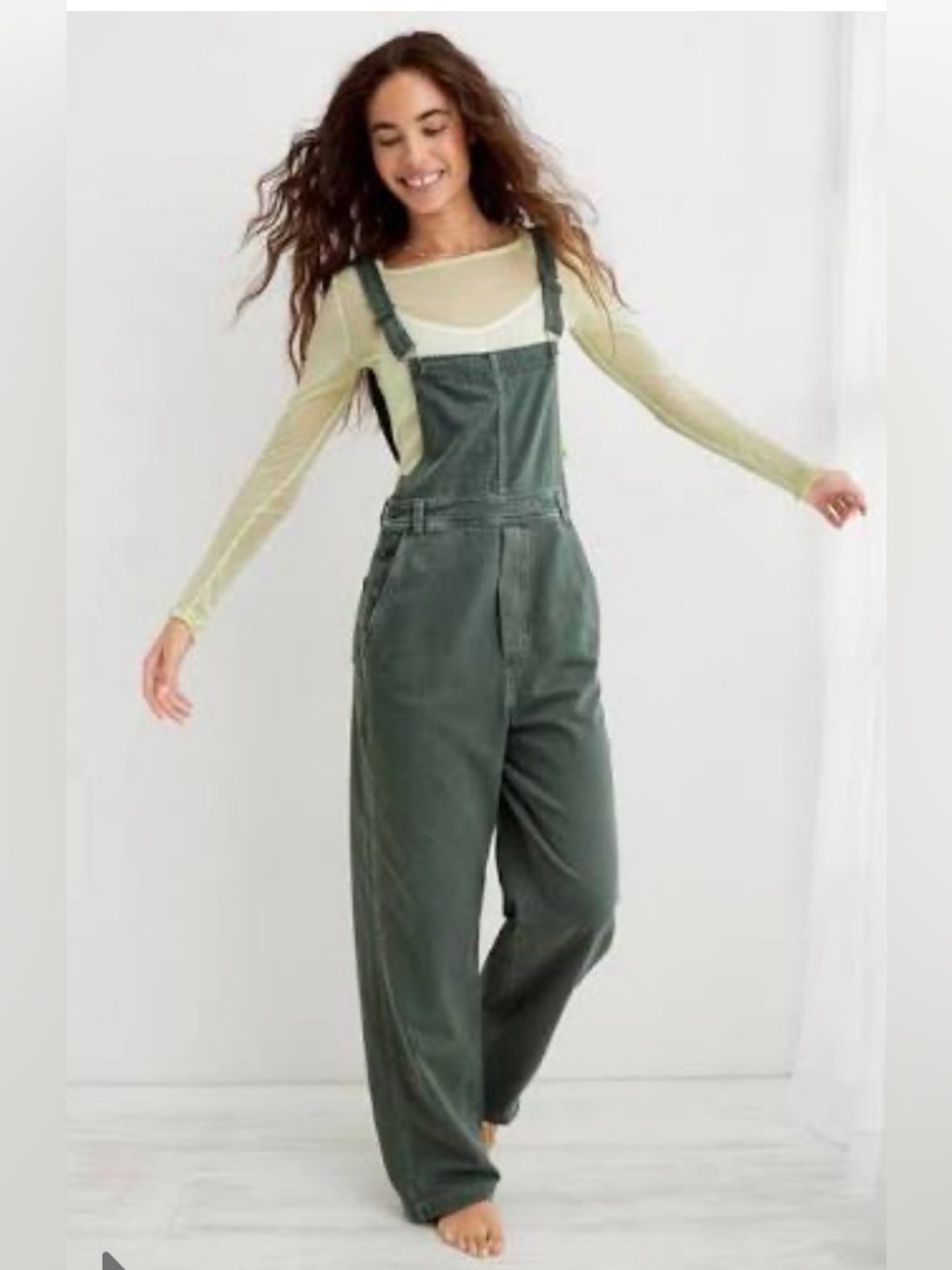aerie Olive Green Wide-Leg Overalls